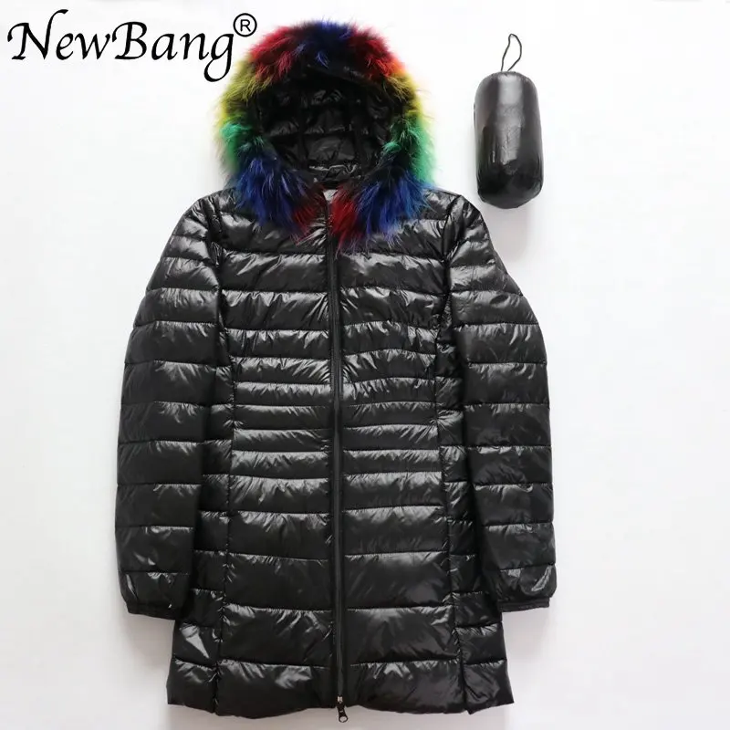 Бренд NewBang, 6XL, 7XL, 8XL, пуховик с мехом, женский пуховик, женский, длинный, зимний, женский, теплый, пуховик, с капюшоном - Цвет: black colorful fur