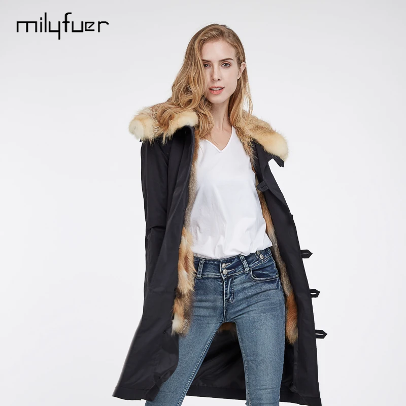 Milyfuer Длинные зимняя куртка Для женщин натуральный красный Фокс меховой воротник