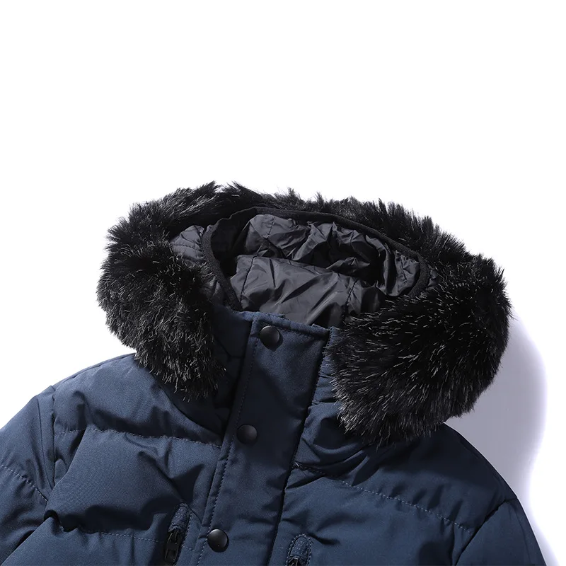 

Youth Men winter padding overcoat double hat big fur outdoor clothing