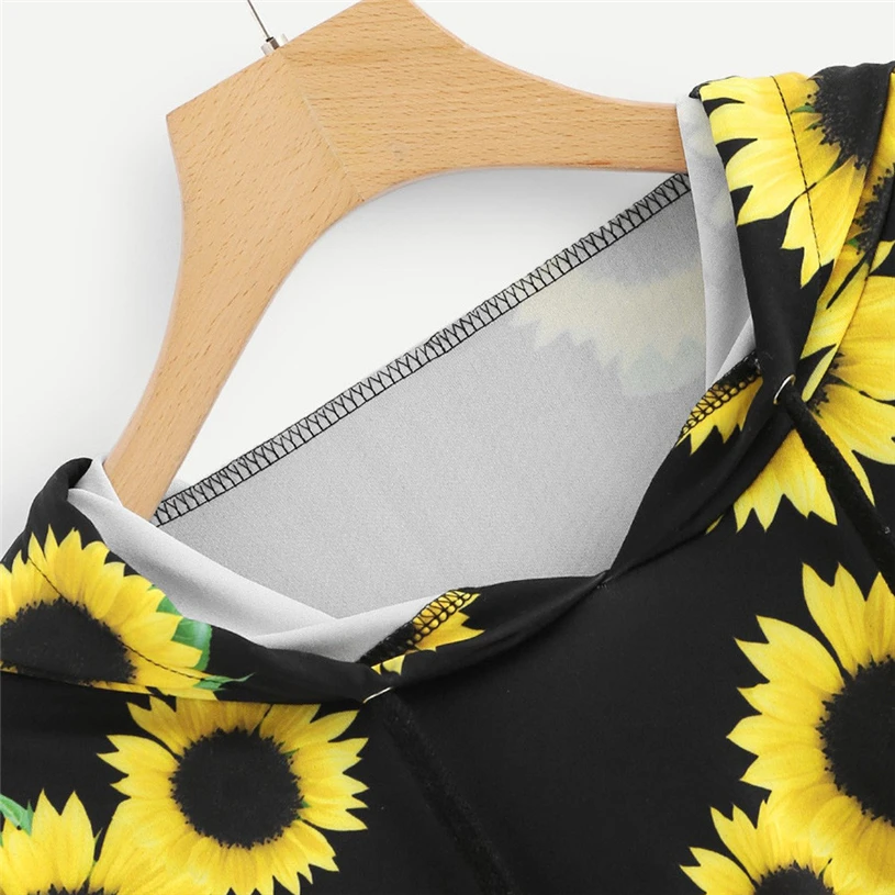 Womens Long Sleeve Sunflower autumn fashion tops 2018 women new arrival vetement Printing Hooded Sweatshirt Tops Y816#30 | Женская
