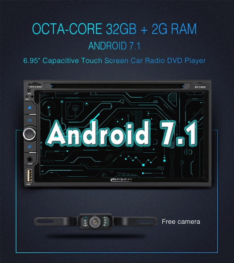 Тыква Qcta core 2 Din 6 95 &quotAndroid 7 1 Универсальный Автомобильный dvd плеер gps навигация Wifi 3g