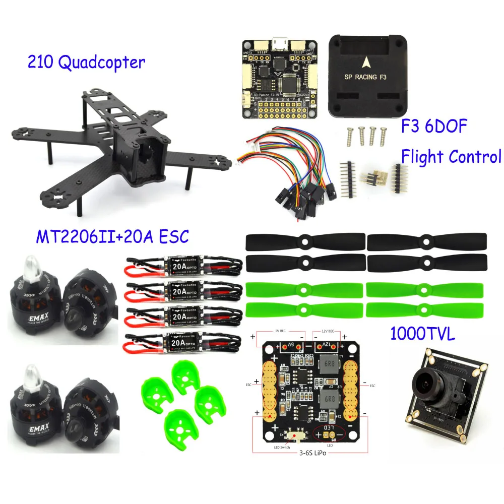 Fpvquadcopter 210 мм углеродного Волокно мини Drone Рамки F3 Flight Controller 2206 1900kv двигателя 4050