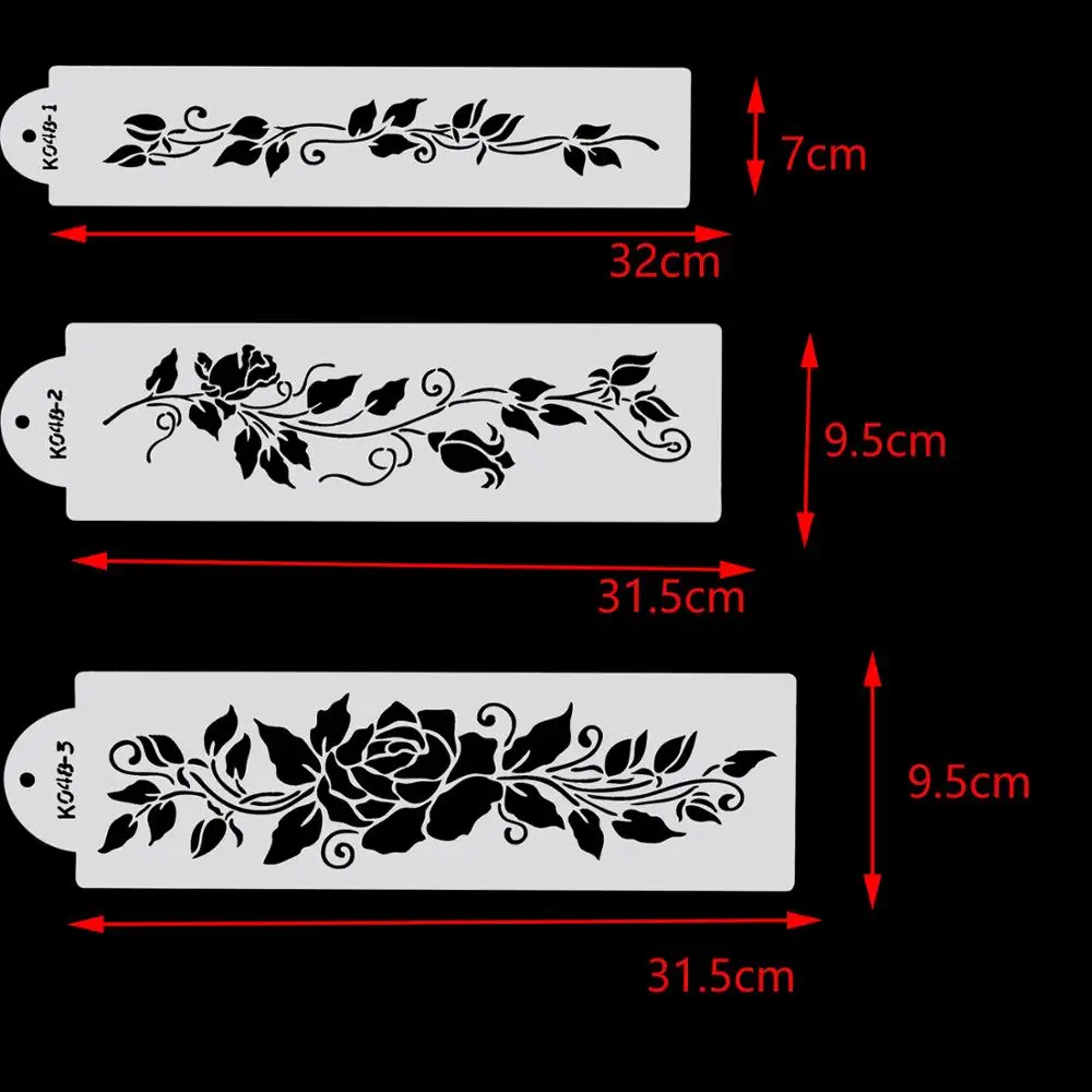 3Pc Plastic Cake Stencils rose Spray Birthday Mold Decorating Bakery Tools DIY Mould Fondant Template | Дом и сад