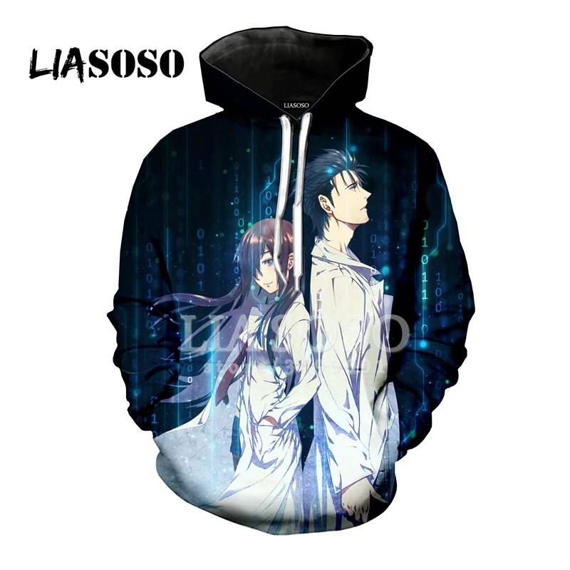 LIASOSO Stein Gate Makise Kurisu Okabe Rintarou 3D принт для женщин и мужчин толстовки с капюшоном