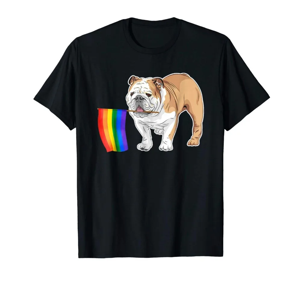 

Gay Lgbt Pride Flag English Bulldog Shirt for Dogs Owners Free Shipping Mens New Fashion O-Neck Stylish My T Shirt