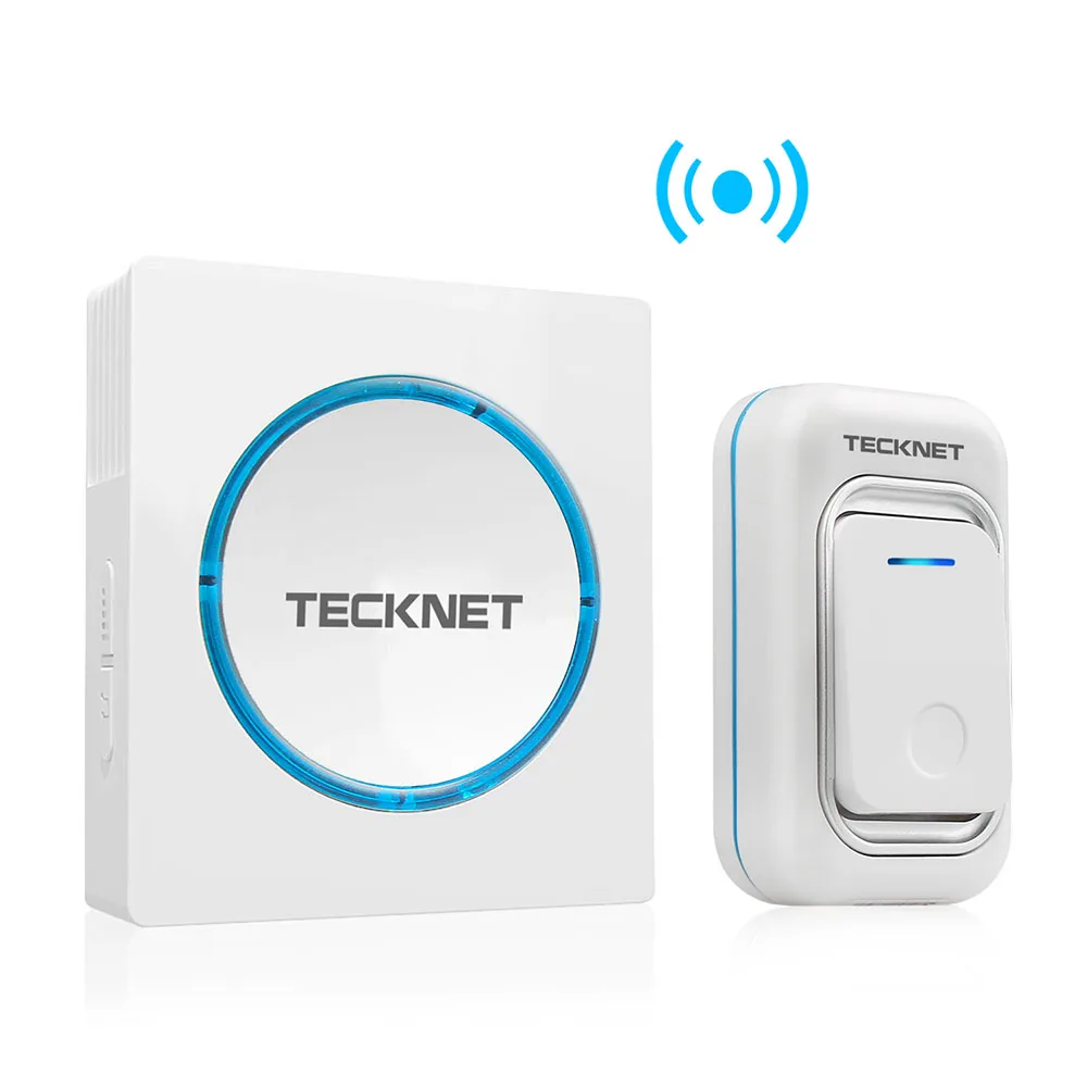 TeckNet AC 110 V-220 V беспроводной дверной звонок IP44 водонепроницаемый светодиодный дверной звонок 1 передатчик 1 приемник 300 м Диапазон 48 колокольчиков дверной Звонок - Цвет: White