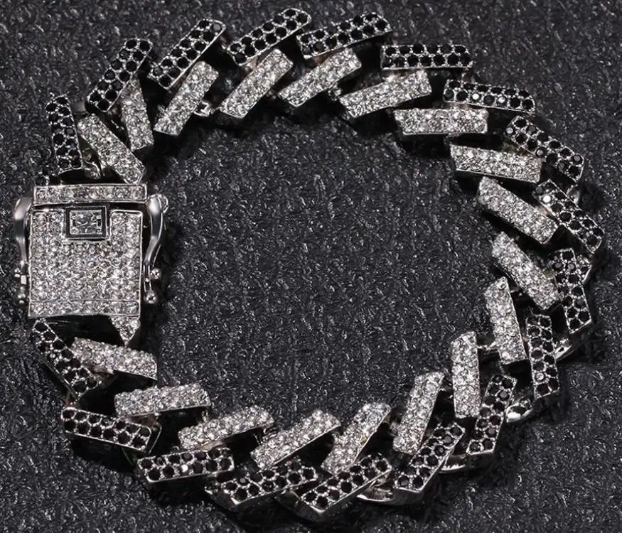 Новое поступление мужской хип хоп Iced Out Bling браслет cz модные браслеты из США кубинские звенья мужские ювелирные изделия Хип-хоп подарки - Окраска металла: silver and black