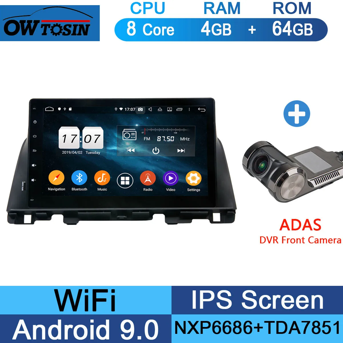 64G Adas Camera 10," ips, Octa Core, 4 Гб+ 64 ГБ Android 9,0 Автомобильный мультимедийный плеер для Kia K5 KIA Оптима радио gps попугай BT - Цвет: 64G Adas Camera