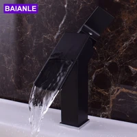free shipping blacknickel brushed deck mount waterfall bathroom faucet vanity vessel sinks mixer tap cold and hot water tap