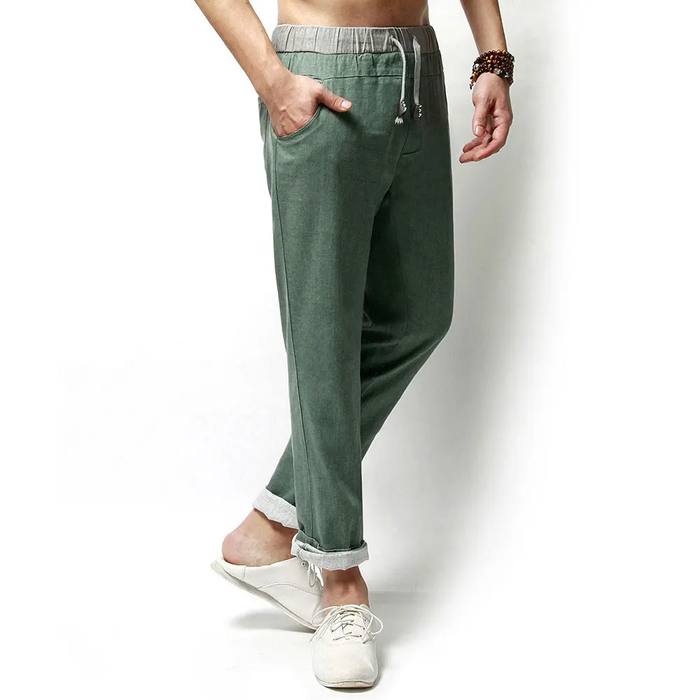 Мужские льняные брюки повседневные Летние однотонные тонкие дышащие джоггеры