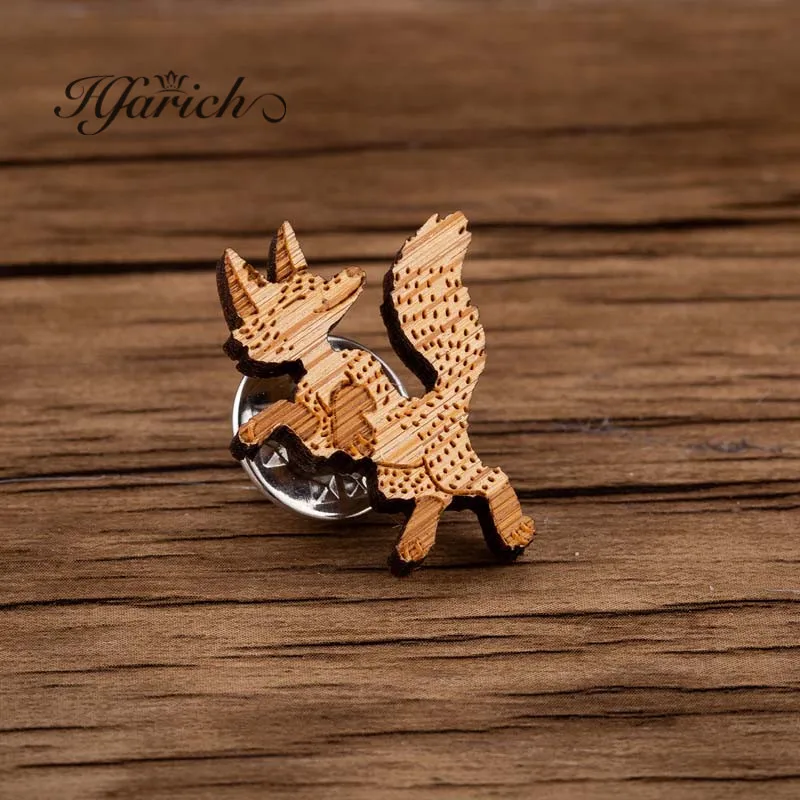 Hfarich милые мода деревянные животных Брошь Танцы Fox контакты знак ювелирных
