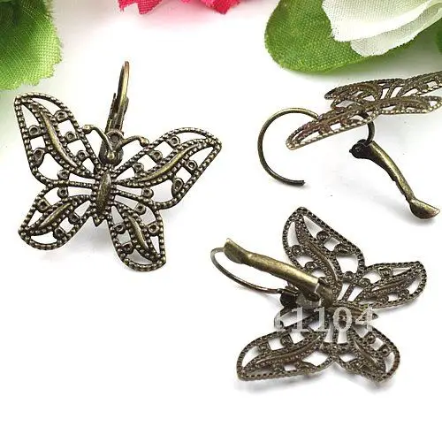

32x25mm Antique Bronze Copper Butterfly Blank Tray Bases French Style Clip Earrings Diy Cameo Cabs Jewelry Findings Wholesale