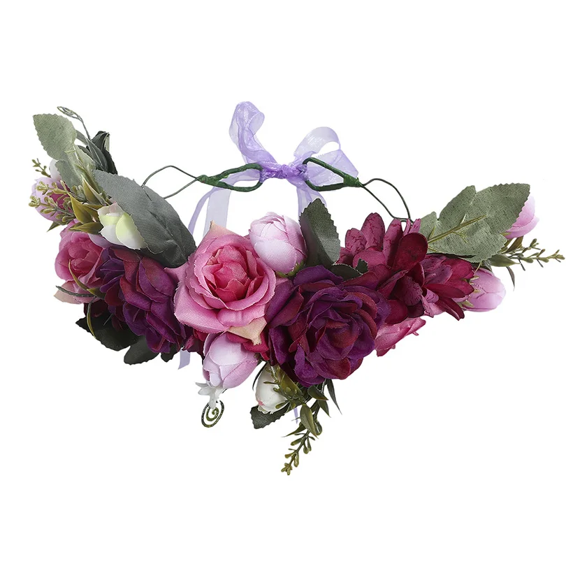 Dark Purple Haimeikang, Женская ободок, Цветочная корона, свадебная Цветочная повязка на голову, венок, новинка весны, для девочек, свадебные аксессуары для волос, диадема для невесты - Цвет: Dark Purple