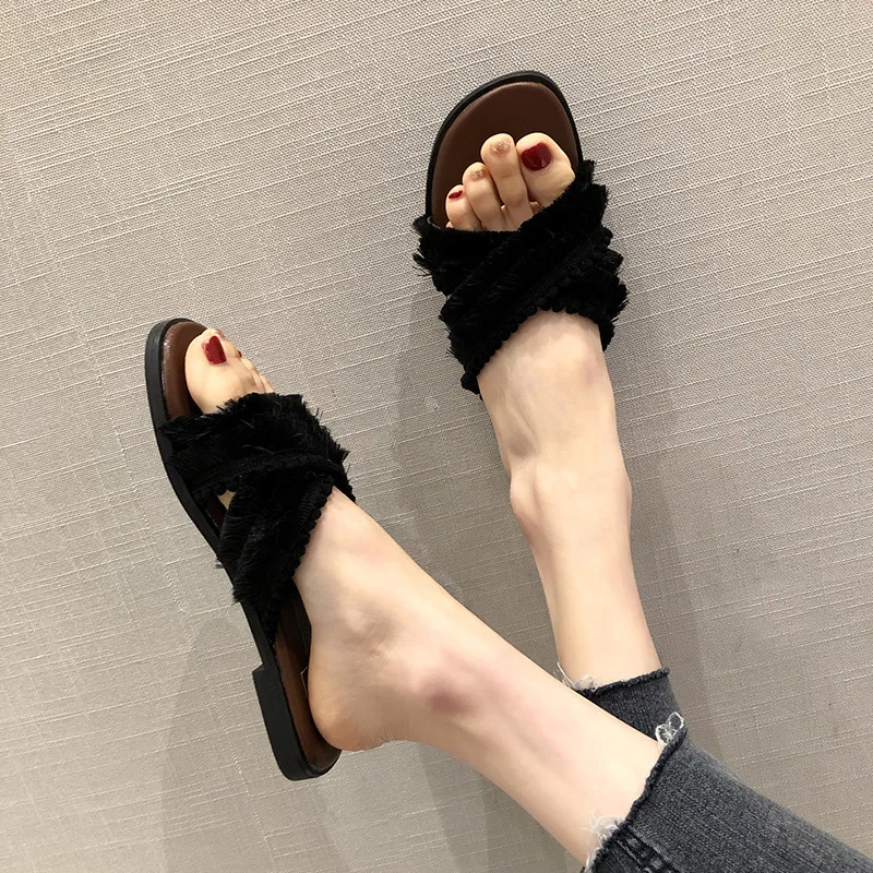 Женская обувь сезон лето Лидер продаж нейлоновые шлепанцы на плоской подошве с