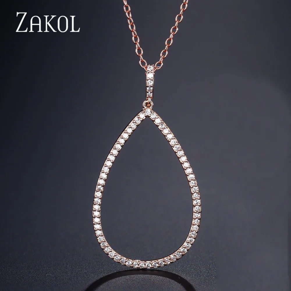 ZAKOL моды циркония камень блеск капли воды кулон Цепочки и ожерелья s для Для