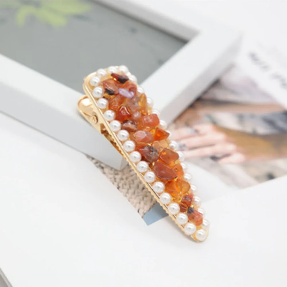 New Summer Fresh Green Purple Orange Colorful Stones Pearls Hair Clip For Women Korean Barrettes Accessories Pearl Hairpins | Красота и