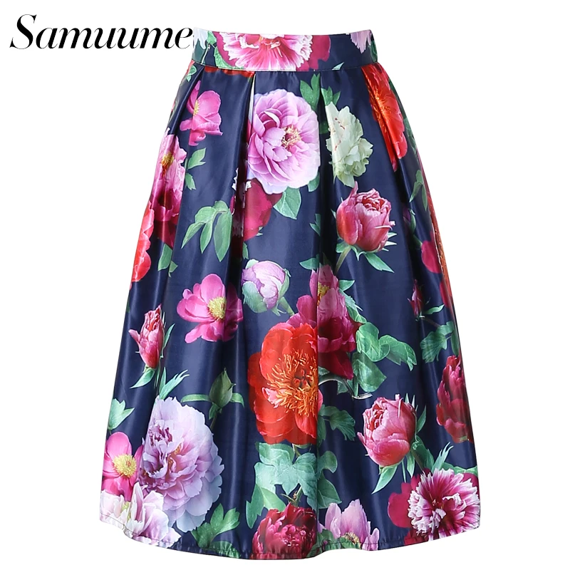 Samuume Новинка весны эластичные Высокая Талия Винтаж юбки Для женщин 2018 яркие цвета