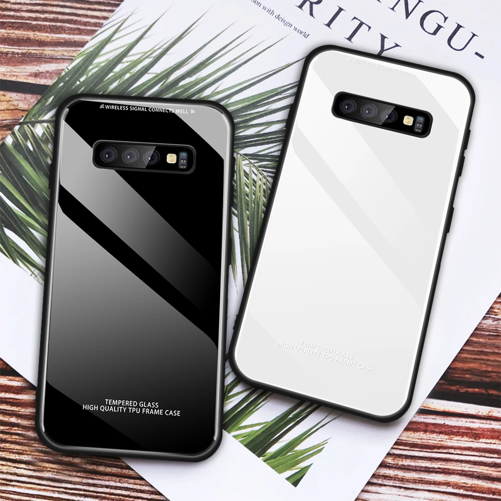 For Samsung Galaxy S10 S9 S8 Plus Soft TPU Frame Tempered Glass Back Case Cover S10E |