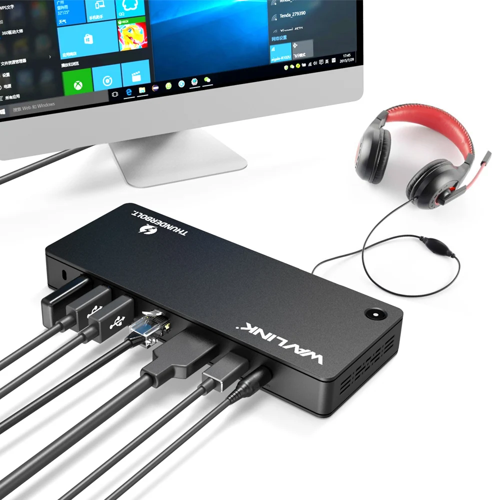 Wavlink Thunderbolt 3 Docking Station 4K@60Hz DisplayPort USB 3.0 85W charging Gigabit Ethernet for MacBook pro Intel Certified