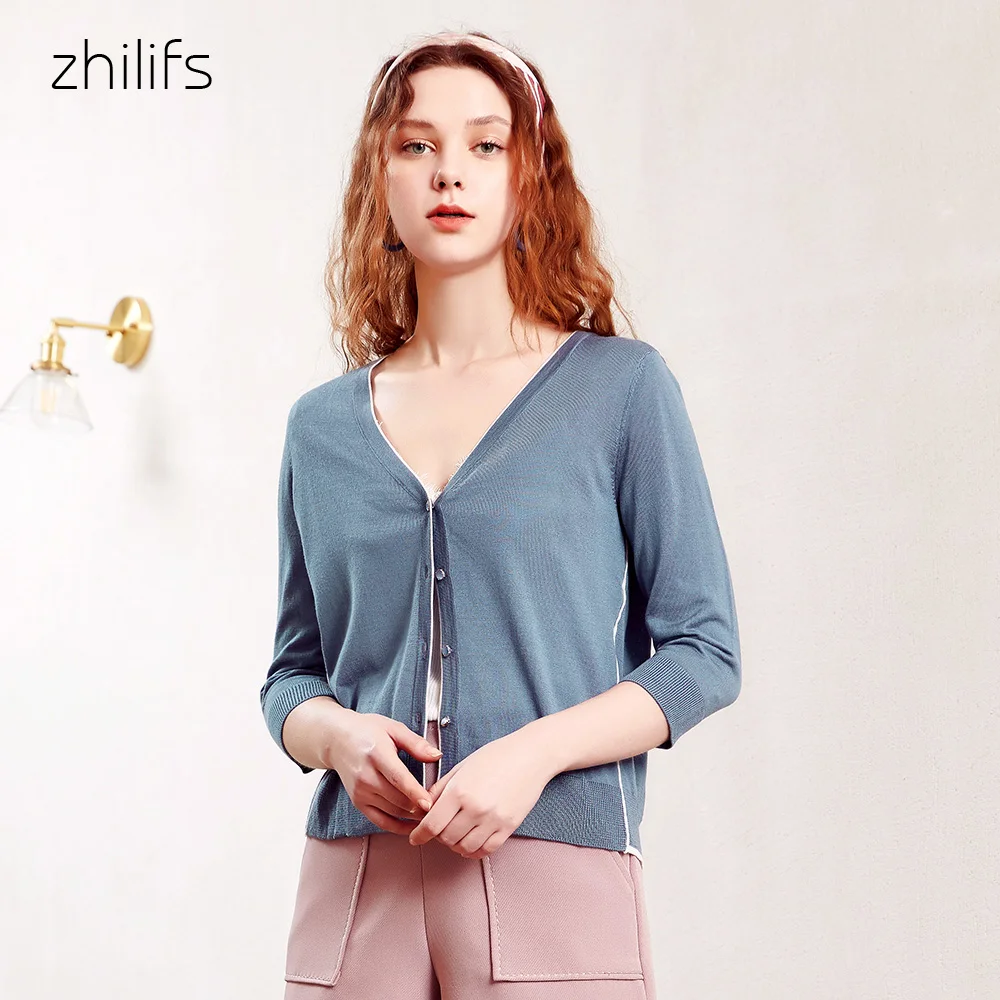 Zhilifs 2019 New summer Women Knitted Cardigan Fashion V-Neck Solid thin Sweater Single Breasted Casual Knit Coat |