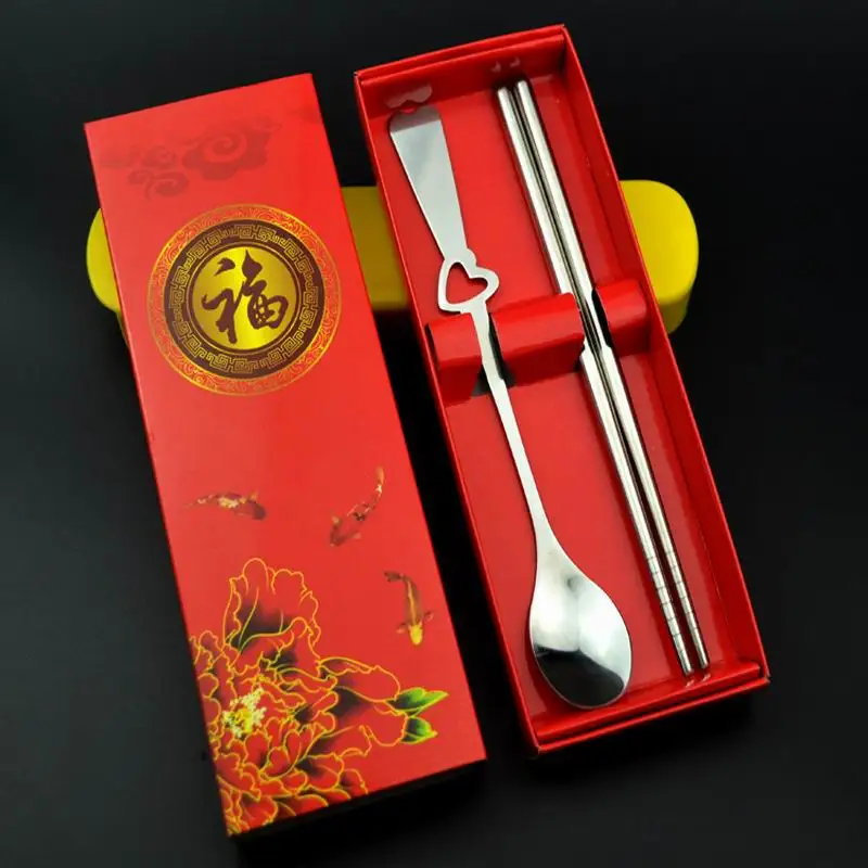 Free shipping 150Sets Wedding Favors Gifts Stainless-Steel Spoon and Chopsticks Set with Gift box packing | Дом и сад