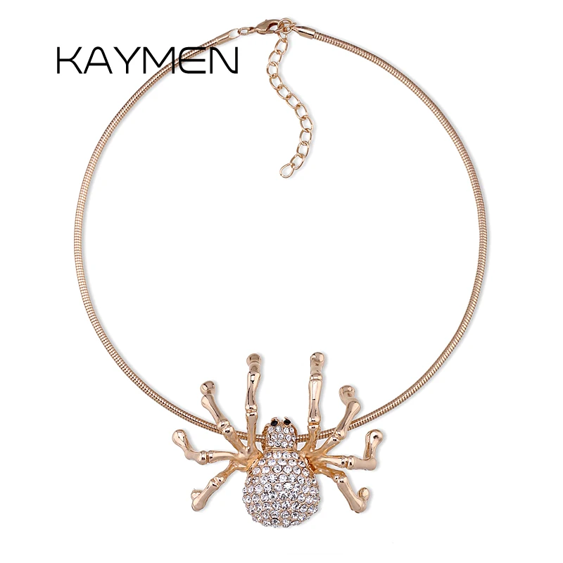 

KAYMEN New Fashion Spider Chokers Necklace for Girls Party Prom Accessory Gold Plating Full Rhinestones Statement Pendant Bijou
