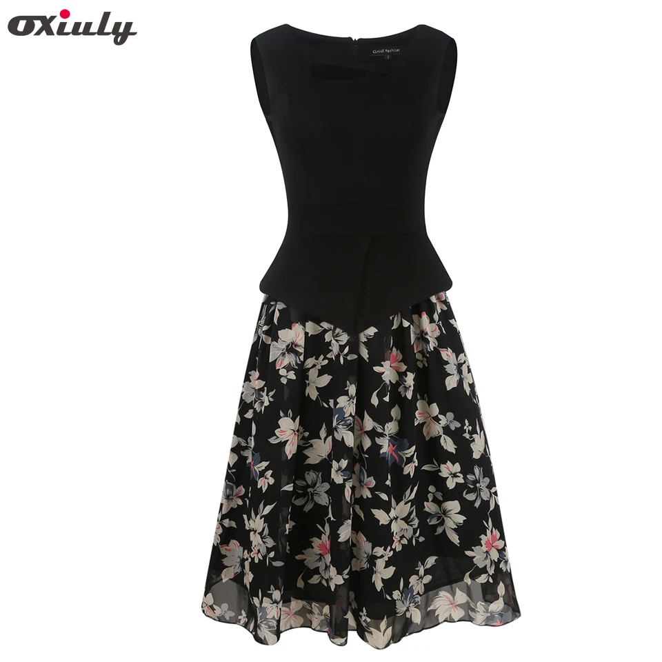 Oxiuly женская летняя повседневная винтажная шифоновая Лоскутная Туника без