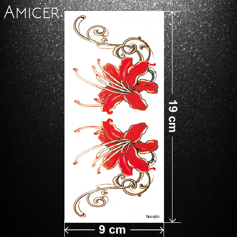 

1 piece flash henna tattoo fake temporary tattoos stickers sexy red rose flowers arm shoulder tattoo waterproof women on body