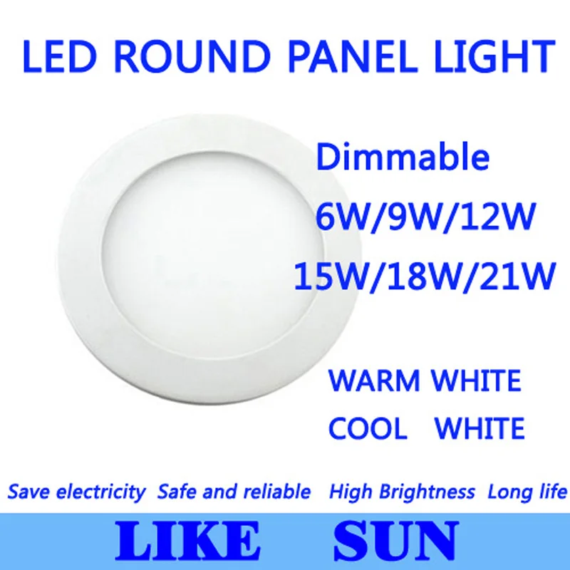 

Ultra Bright Ultra thin Dimmable 6W 9W 12W 15W/ 18W 21W LED Ceiling Recessed Grid Downlight / Slim Round Panel Light