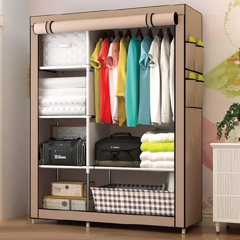 Kaidi платяной шкаф система для хранения одежды каркасный шкаф Простой DIY нетканый Оксфордский многофункциональный шкаф складной переносная мебель в сборе стальная трубка Пылезащитный для хранения спальни - Цвет: Coffee