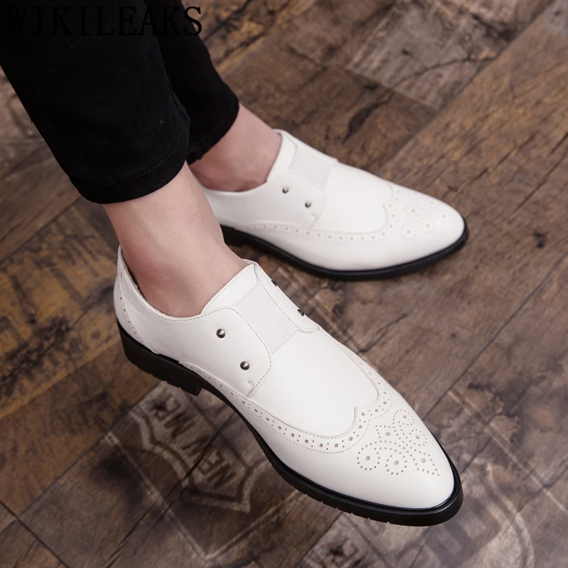 

White Wedding Shoes For Men Italian Brand Brogue Shoes Men Formal Brown Dress Coiffeur Designer Shoes Men Elegant Buty Meskie