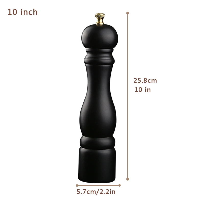 1pc 10inch black Классическая кухонная деревянная мельница для соли, перца, ручная деревянная мельница, фарфоровая мельница для соли, кухонная мельница для барбекю, мельницы для перца - Цвет: 1pc 10inch black