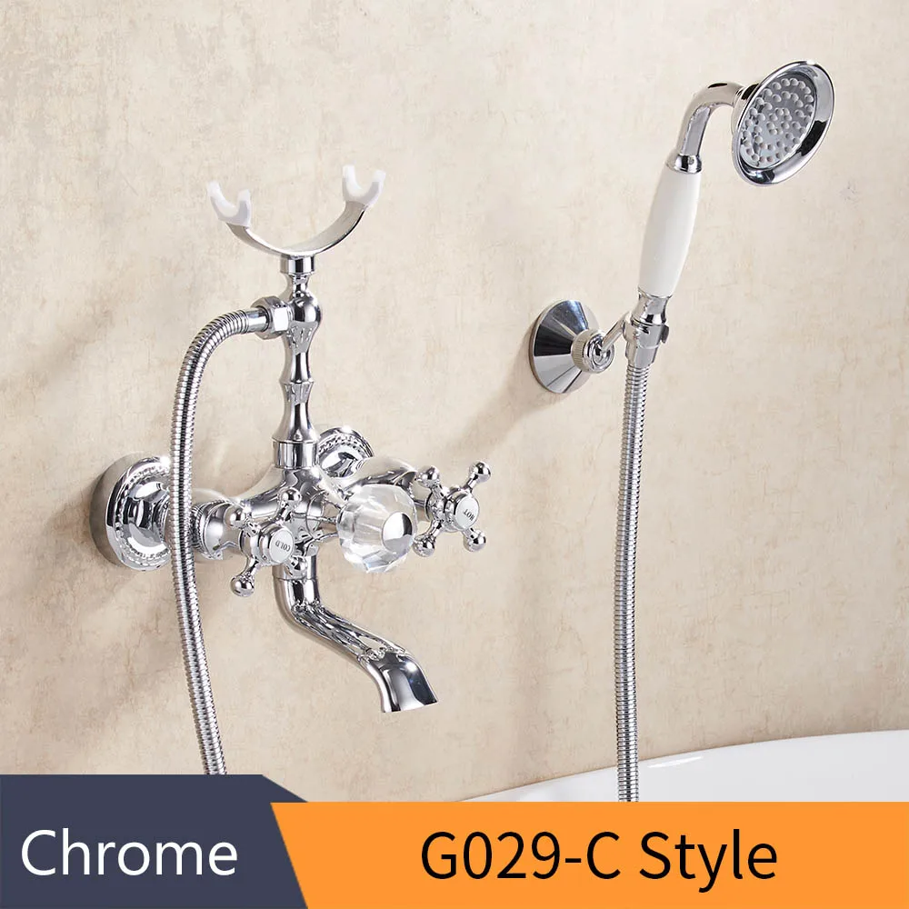 Смесители для ванны, роскошный золотой латунный Смеситель для ванной комнаты, настенный ручной душевой комплект, душевой кран, наборы HS-G018 - Цвет: Chrome G029-C