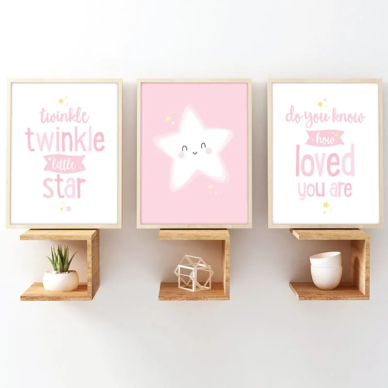 

Baby Nursery Wall Art Pink Canvas Posters and Prints Cartoon Painting Nordic Kids Decoration Picture Children Bedroom Decor