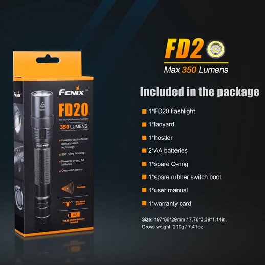 Fenix FD20 zoom фонарик вращение на 360 градусов Фокусировка портативном аккумуляторе 2 *