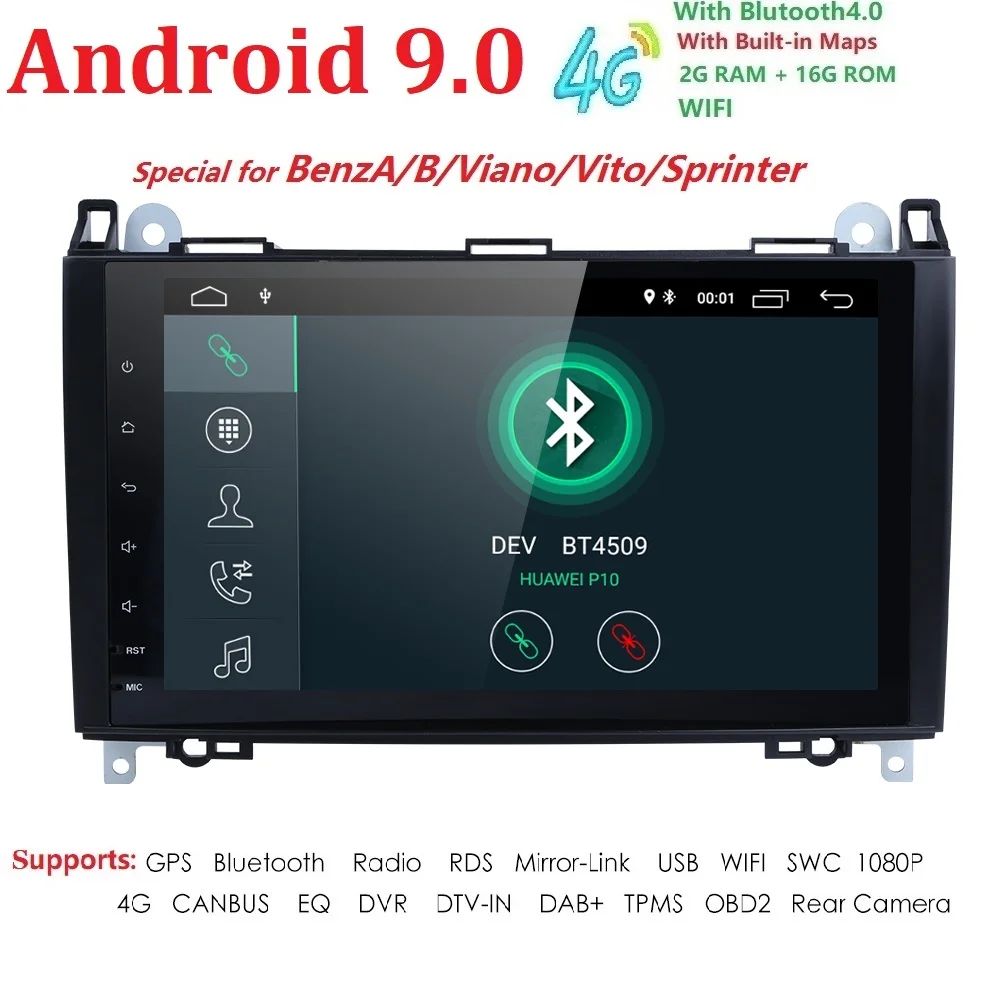 HD 2din Android 9.0 Car GPS Head unit for Mercedes Benz B200 A B Class W169 W245 Viano Vito W639 Sprinter W906 Bluetooth Radio | Автомобили