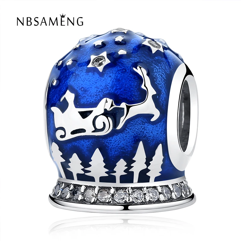 

Authentic 925 Sterling Silver Christmas Night Charms Midnight Blue Enamel Beads Fit Original Bracelets Women Diy Jewelry