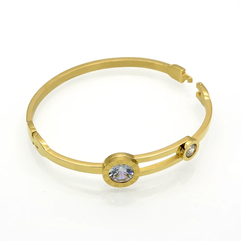

New Shiny Two Crystal Bracelet For Women Stainless Steel Gold Color Roman Bracelets Luxurious Love Bangles Jewelry Pulseira