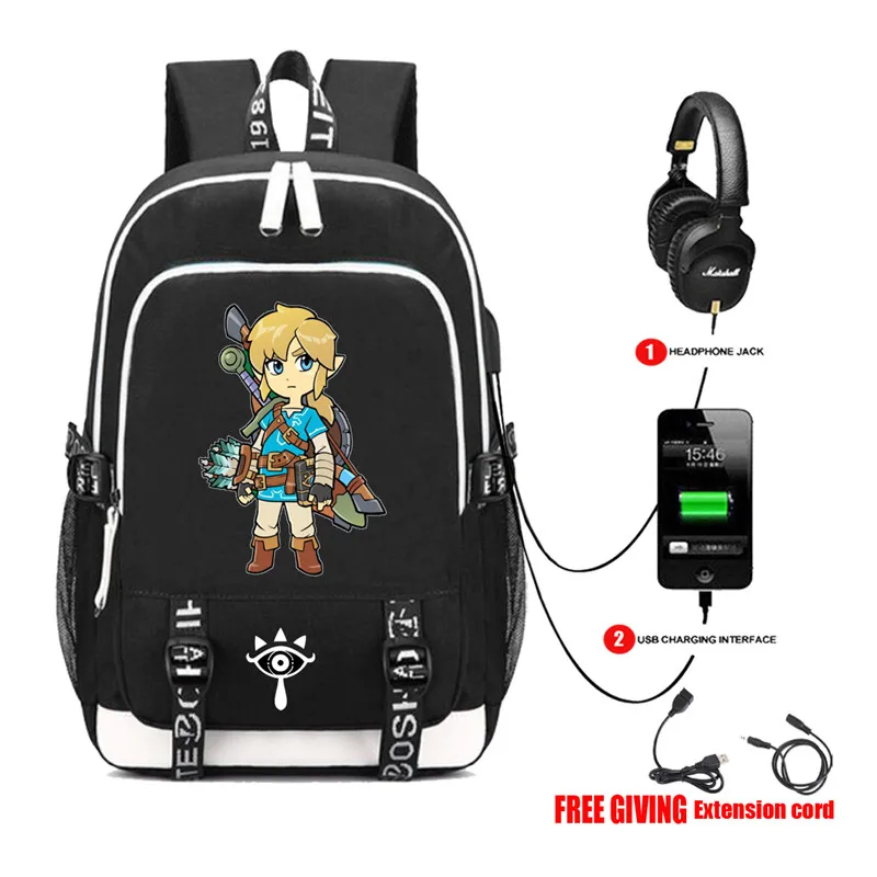 Школьный рюкзак Legend of Link для мальчиков и девочек дорожный ранец с USB-портом черная