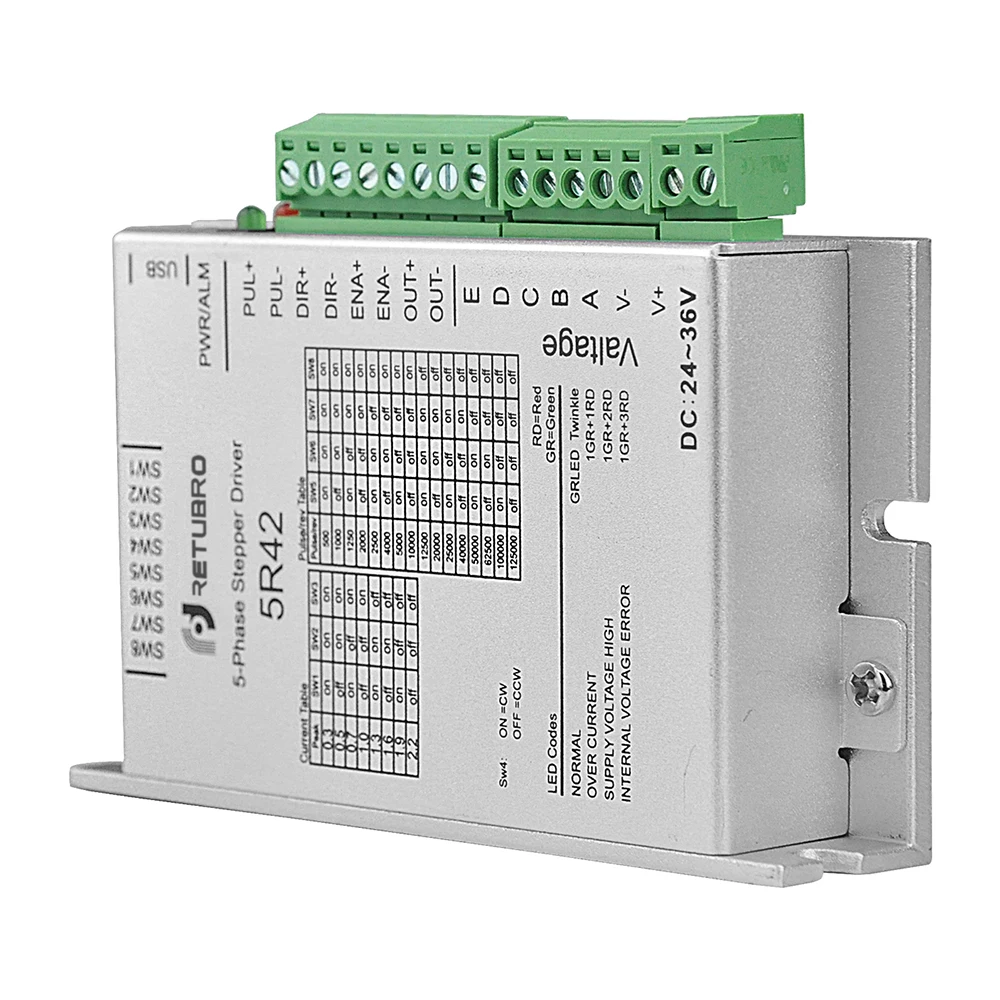 RETUBRO Stepping Driver 5R42 5-Phase 24-36V DC Supply Nema 17 Stepper Motor Driver 0.2-2.2A