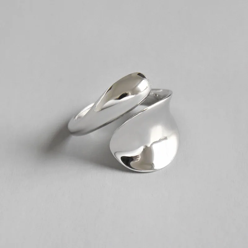 

Unique Design 100% Real 925 Sterling Silver Open Ring for Women Bride Girls Simple Geometric Smooth Face Drop Shape Gifts