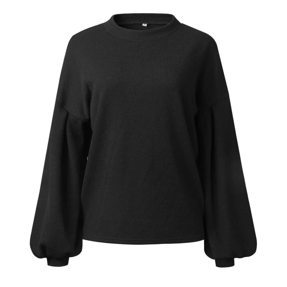 Erregina Women's Loose Long Lantern Sleeve Round Neck Fashion Pullover Autumn Winter Knitted Solid Sweater Tops Ladies | Женская