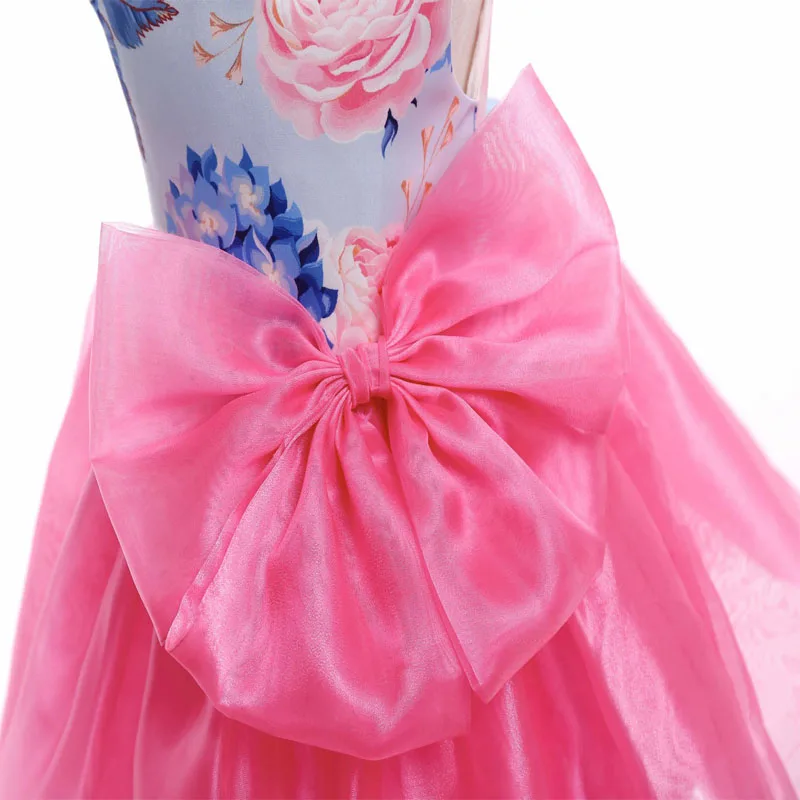 

Retail New Style Summer Baby Girl Print Flower Girl Dress For Wedding Girls Party Dress With Bow Dress For 3-12 Years Children
