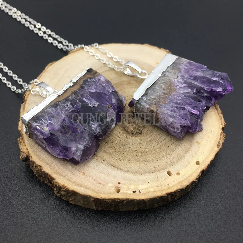 MY0861 ожерелье с кулоном фиолетовым кристаллом кварца сталактита подвеска