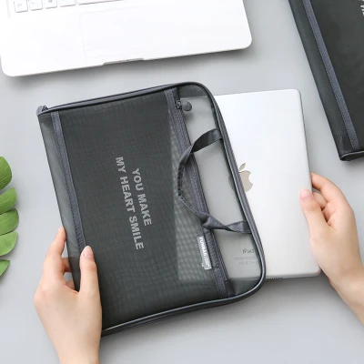Creative Nylon Mesh Document Bag Portable Briefcase Double Pouch File Bag For Documents