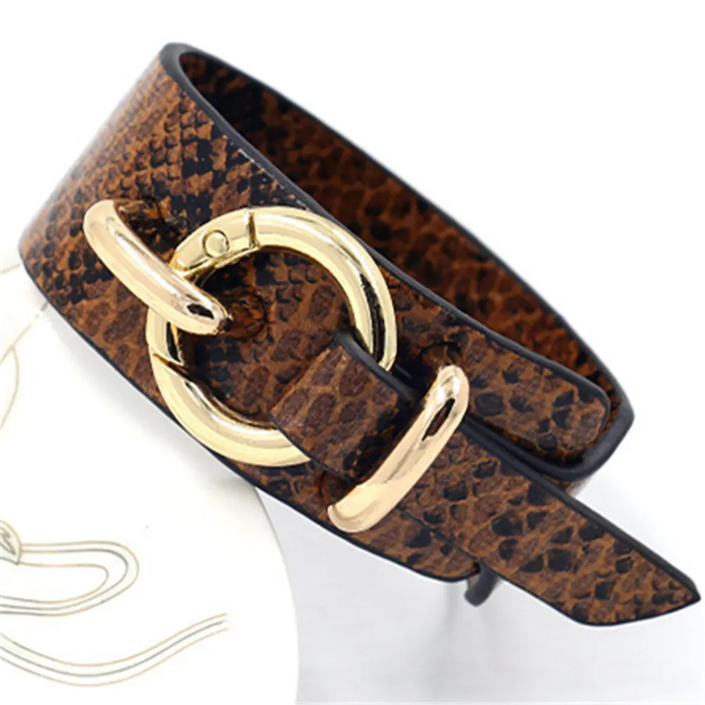 style 3 dark brown Коричневый горячий Круглый Круг модный Леопардовый принт широкий Змеиный кожаный браслет для женщин винтажный браслет женские свадебные ювелирные изделия - Окраска металла: style 3 dark brown