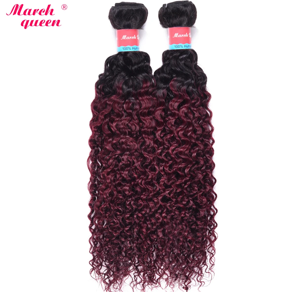 

4 Bundles Ombre Burmese Kinky Curly Non-Remy Hair T1B/99J Human Hair Weave Bundles Black to Red Wine Color Hair Weaving