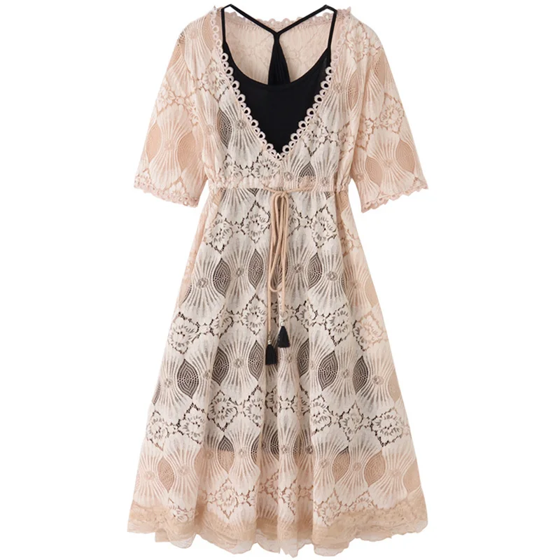Женское летнее платье по колено Повседневное кружевные платья для женские