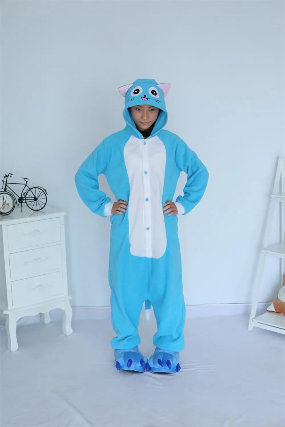 Новинка флисовый Костюм Kigurumi в виде счастливой кошки костюм для косплея