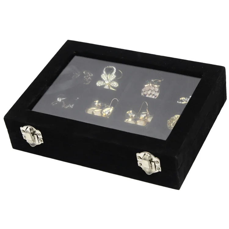 Черный/красный бархатный ящик для хранения с 12 отделениями женские аксессуары